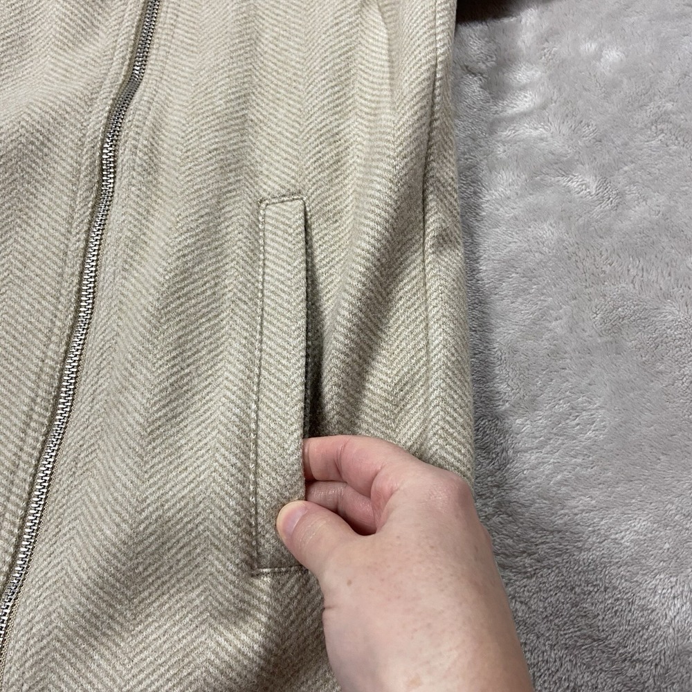 Banana Republic Beige Herringbone Moto Jacket Mid-weight Classic Preppy Womens L - Picture 2 of 8